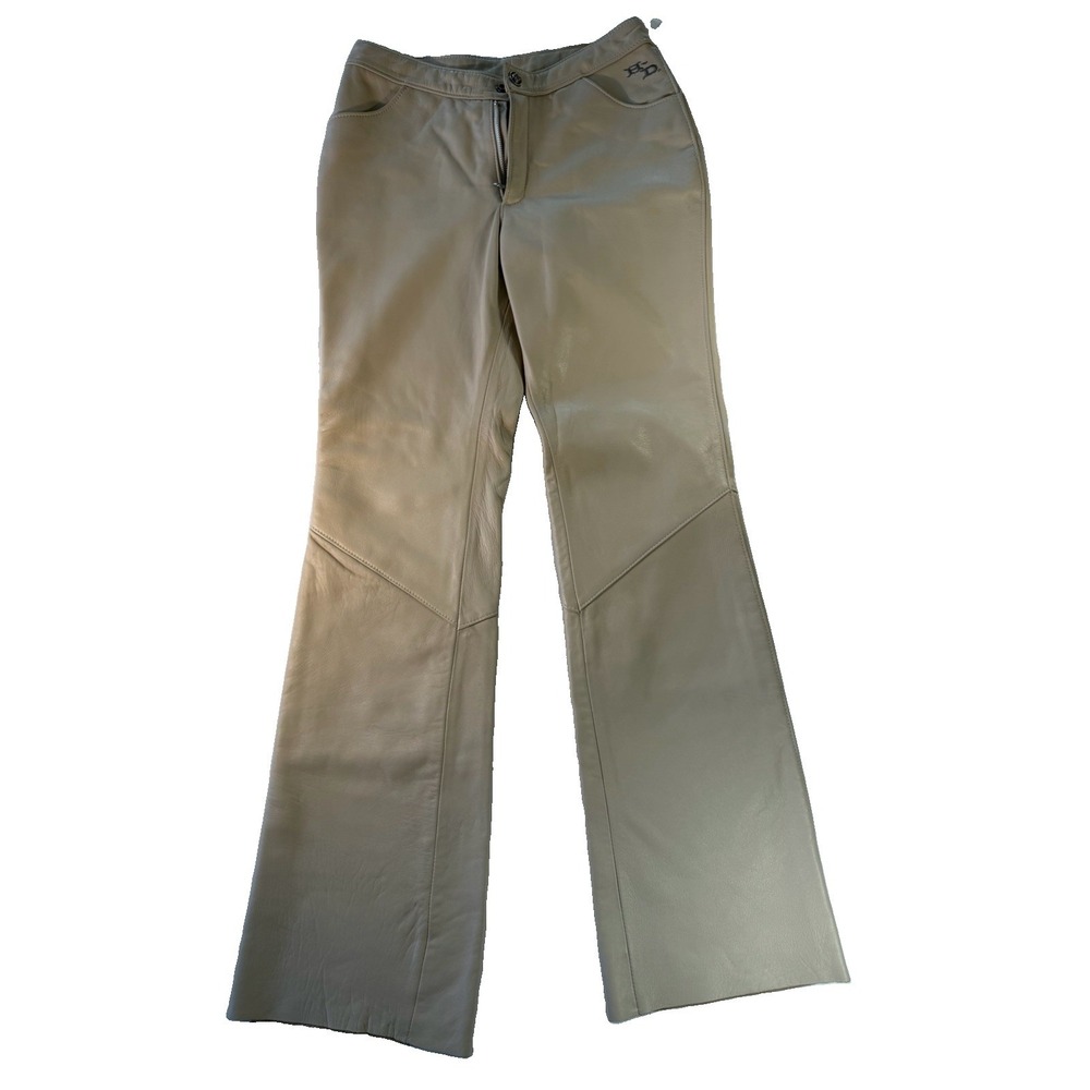 Vintage Harley-Davidson Women's 2 Leather Pants Cream Bootcut Y2K Made USA Moto